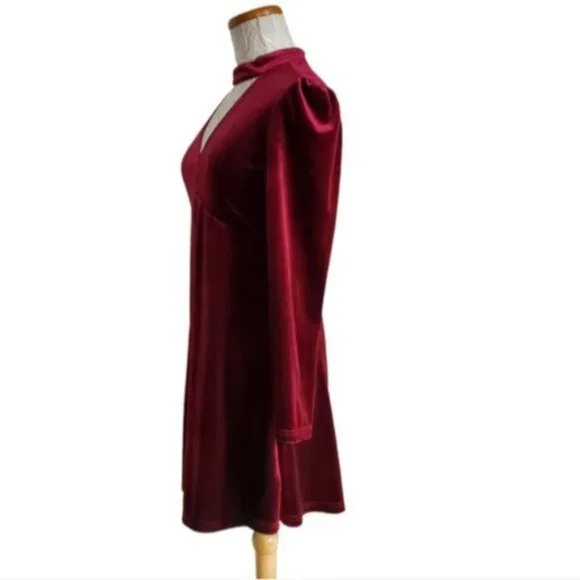 Romeo & Juliet Couture Burgundy Velvet Choker Dress Sz S - Picture 7 of 14